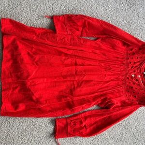 Red Eyelet Long Sleeve Dress
